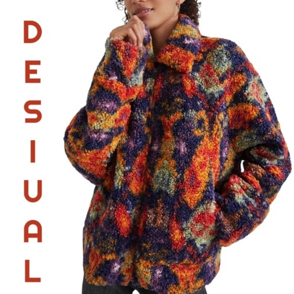 Desigual Jackets & Blazers - Desigual colorful sherpa fleece teddy bomber by C. Lacroix “Colette” jacket XL